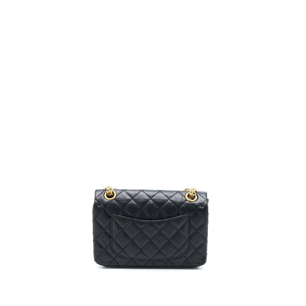 CHANEL MINI 2.55 REISSUE FLAP BAG AGED CALFSKIN BLACK BRUSHED GHW (MICROCHIP)