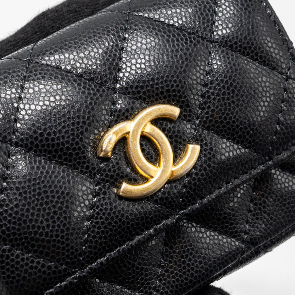CHANEL MINI FLAP BELT BAG/CARD HOLDER CAVIAR BLACK GHW (MICROCHIP)