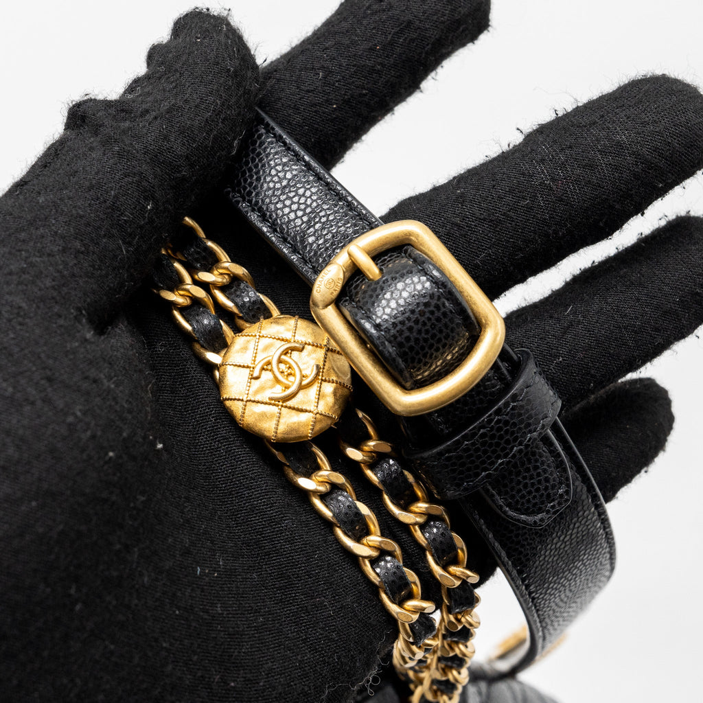 CHANEL MINI FLAP BELT BAG/CARD HOLDER CAVIAR BLACK GHW (MICROCHIP)