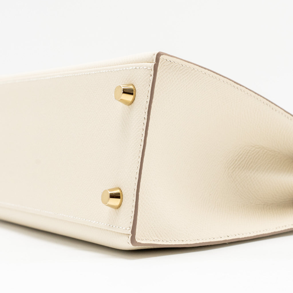 Hermes Kelly 25 Epsom Craie GHW