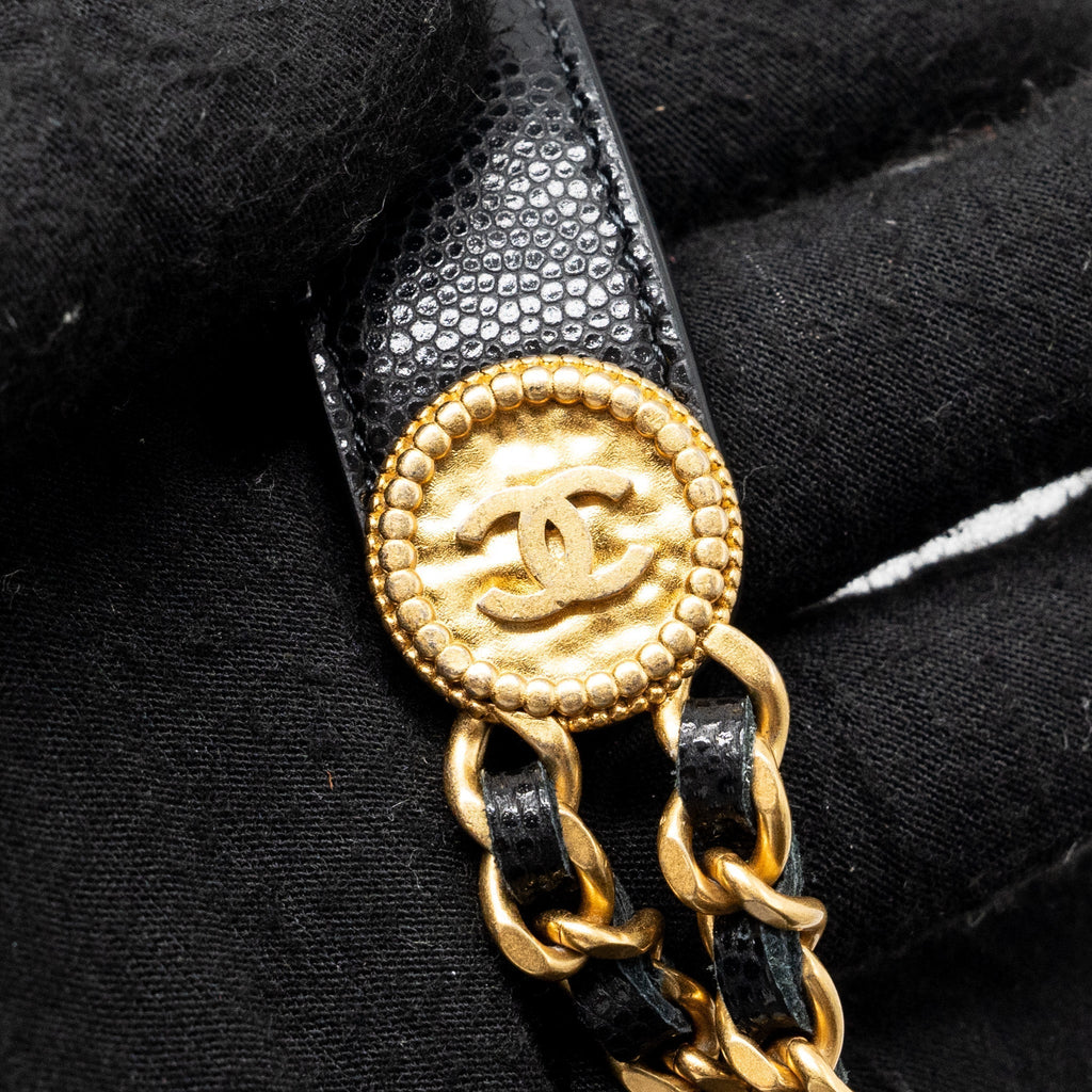 CHANEL MINI FLAP BELT BAG/CARD HOLDER CAVIAR BLACK GHW (MICROCHIP)