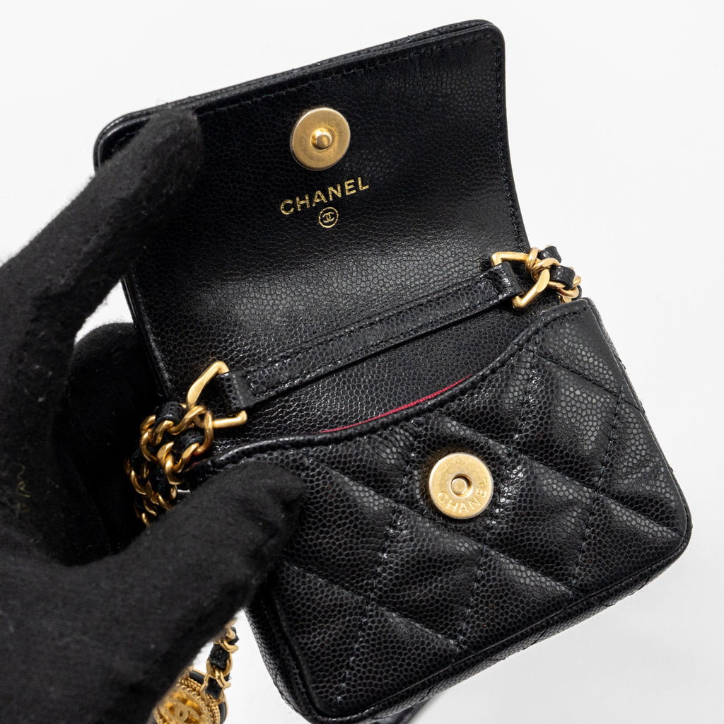 CHANEL MINI FLAP BELT BAG/CARD HOLDER CAVIAR BLACK GHW (MICROCHIP)