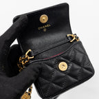 CHANEL MINI FLAP BELT BAG/CARD HOLDER CAVIAR BLACK GHW (MICROCHIP)