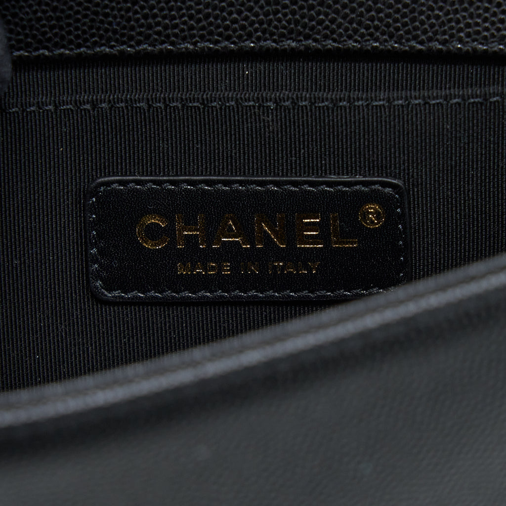 CHANEL SMALL BOY BAG CAVIAR BLACK BRUSHED GHW (MICROCHIP)