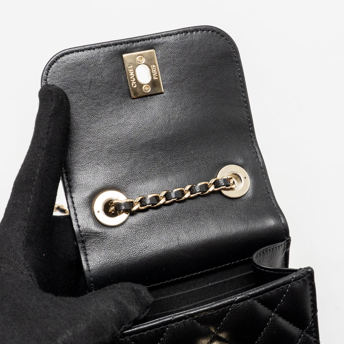 CHANEL MINI TRENDY CC CLUTCH WITH CHAIN LAMBSKIN BLACK LGHW