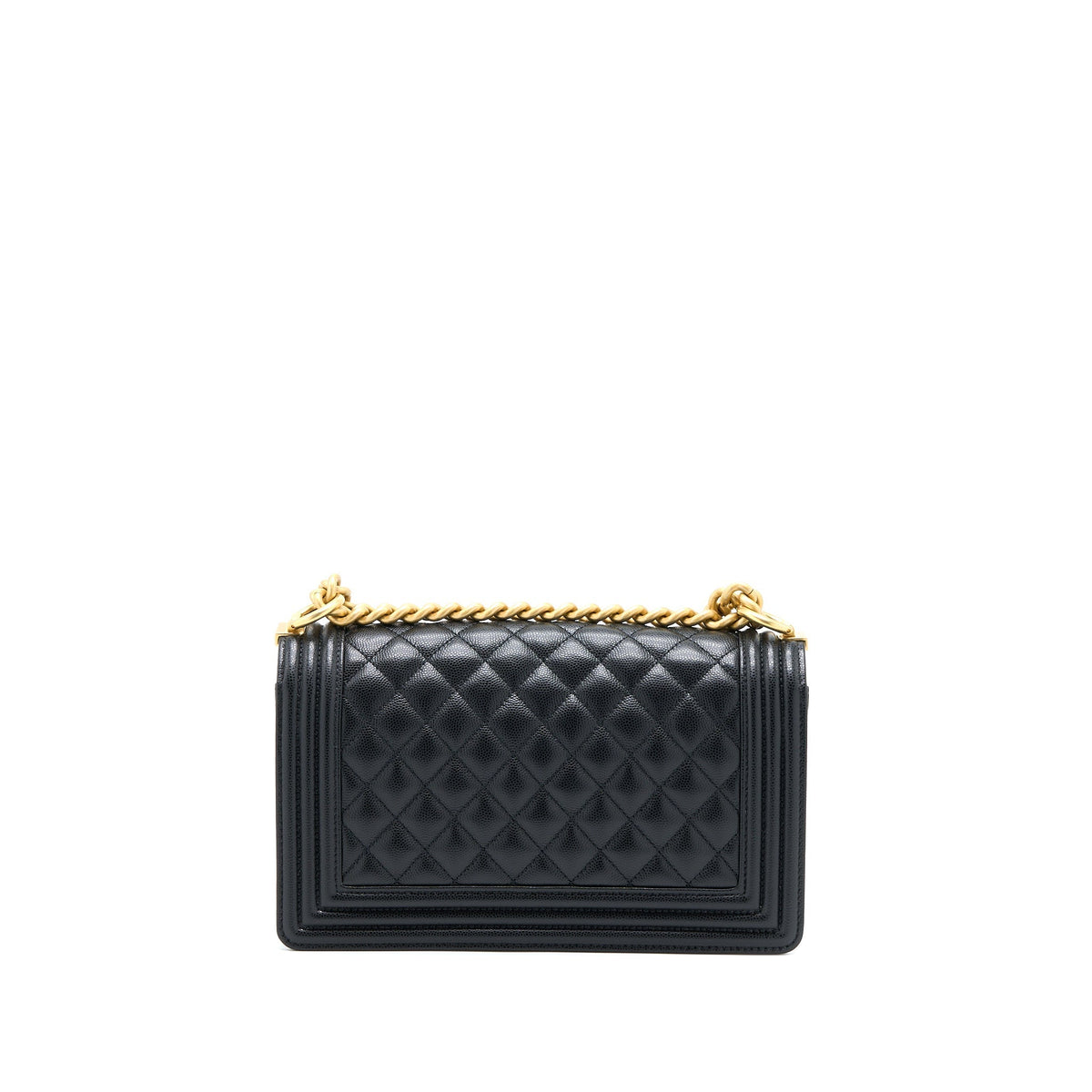 CHANEL MEDIUM BOY BAG CAVIAR BLACK BRUSHED GHW (MICROCHIP)