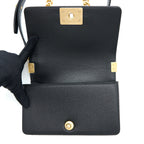 CHANEL SMALL BOY BAG CAVIAR BLACK BRUSHED GHW (MICROCHIP)