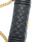 CHANEL SMALL BOY BAG CAVIAR BLACK BRUSHED GHW (MICROCHIP)