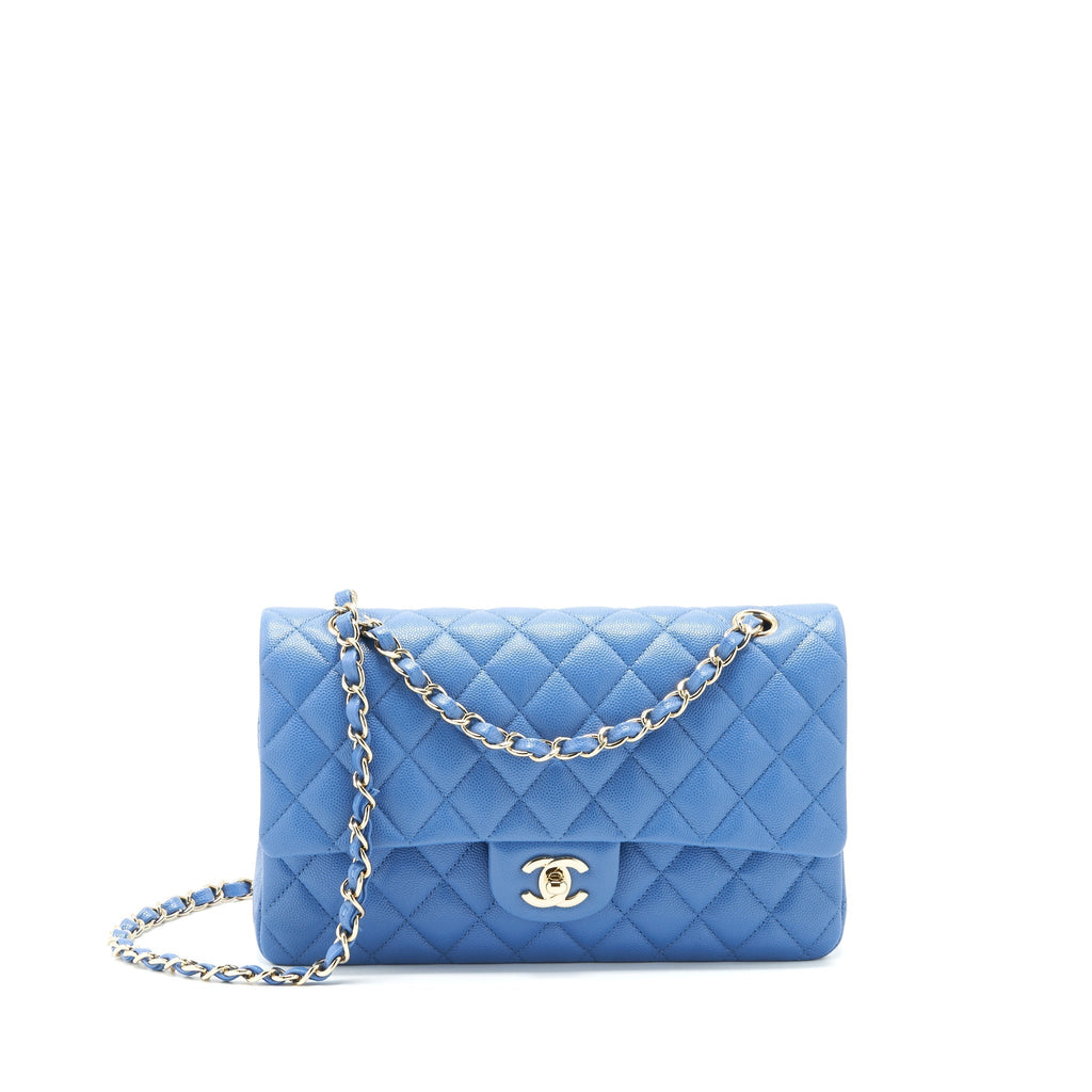 CHANEL MEDIUM CLASSIC DOUBLE FLAP 25CM BLUE CAVIAR LGHW
