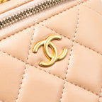 CHANEL TOP HANDLE MINI VANITY CASE WITH CHAIN LAMBSKIN BEIGE BRUSHED GHW