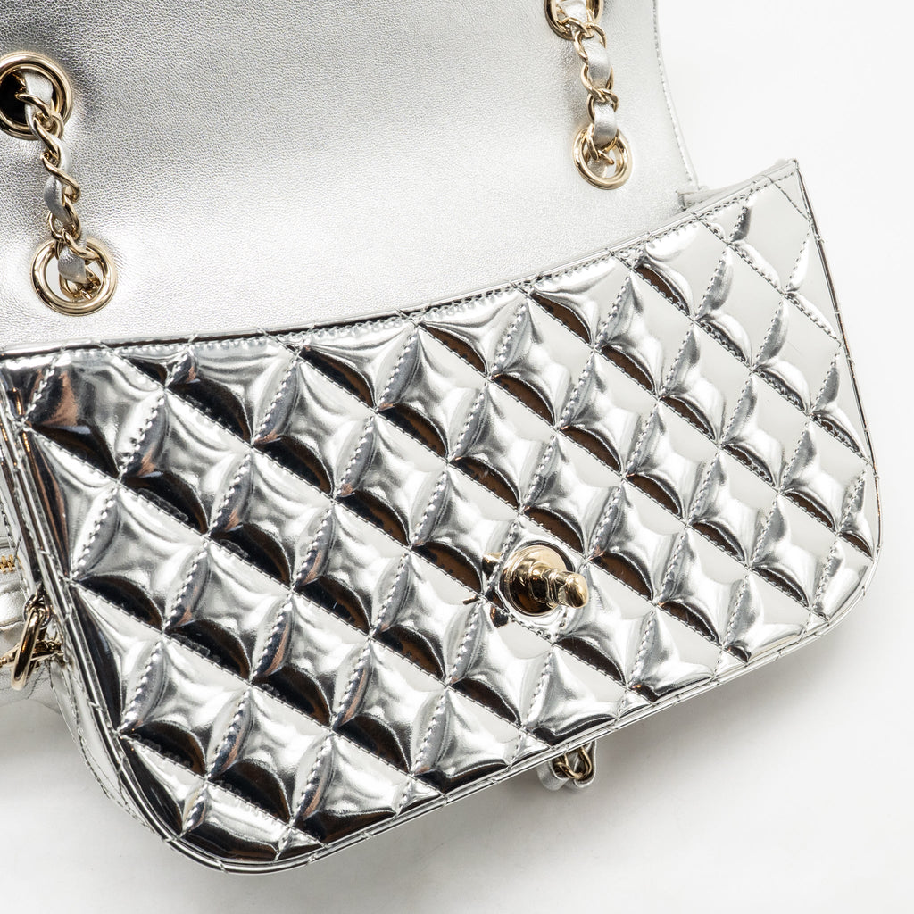 Chanel 24C Small Hollywood Boulevard Flap Bag with Star Coin Purse Patent/Calfskin Metallic Silver LGHW (Microchip)