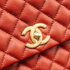 CHANEL LARGE COCO HANDLE WITH LIZARD HANDLE CAVIAR RED GHW