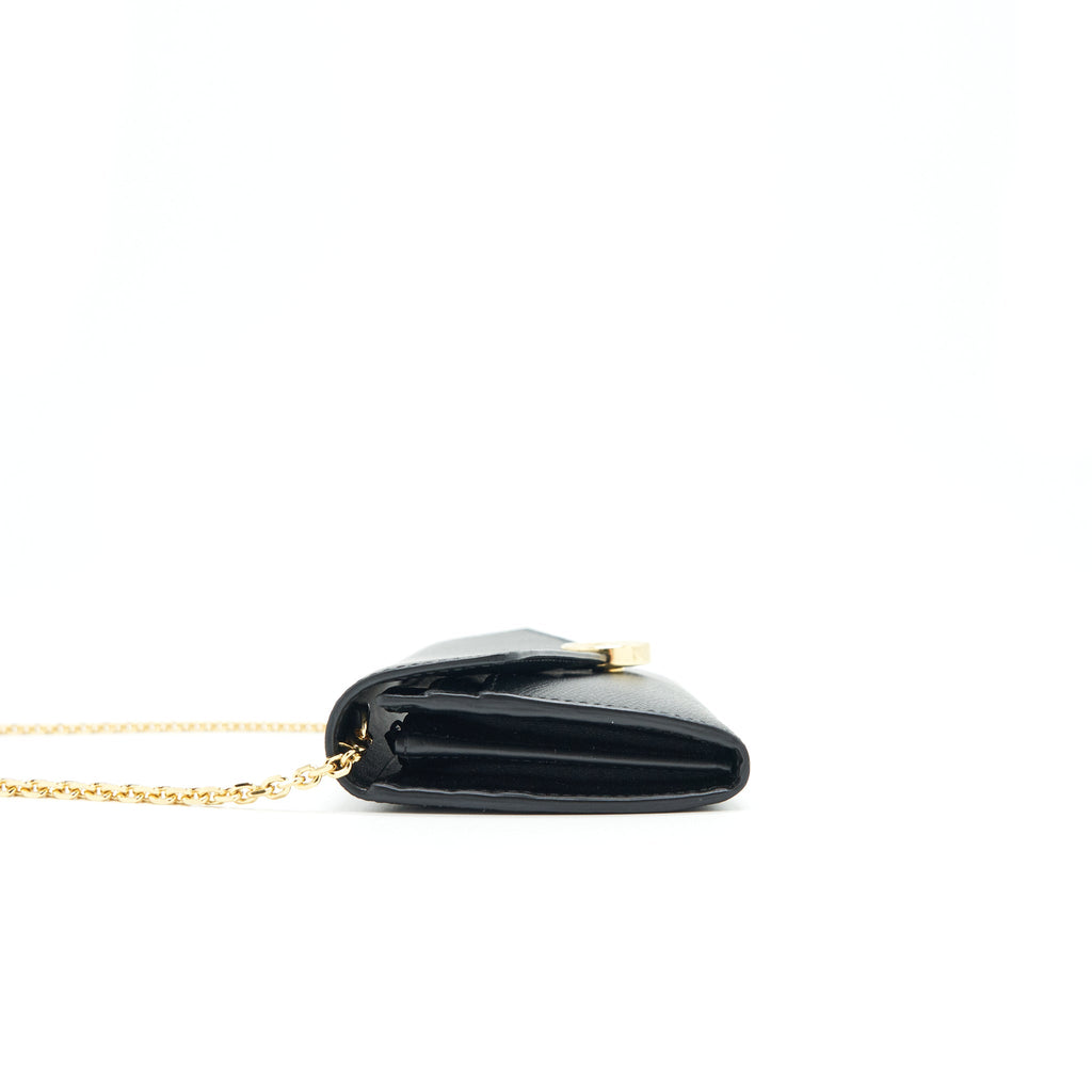 FENDI GRAINED CALFSKIN WALLET WITH CHAIN BLACK GHW