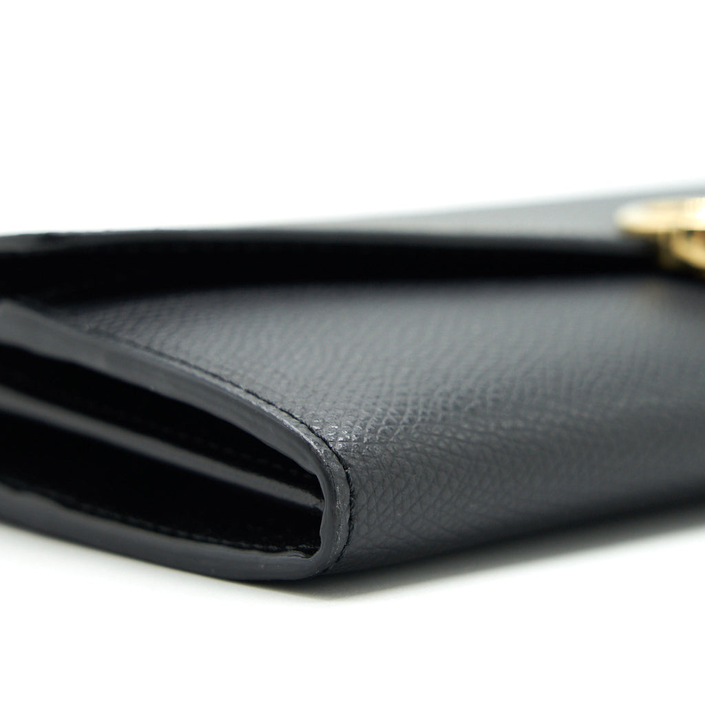 FENDI GRAINED CALFSKIN WALLET WITH CHAIN BLACK GHW