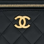 CHANEL LEATHER CHAIN TOP HANDLE LONG VANITY LAMBSKIN BLACK GHW