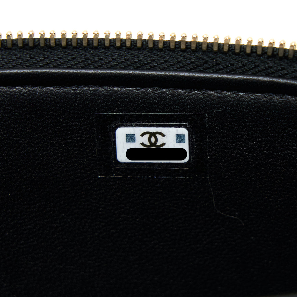 CHANEL LEATHER CHAIN TOP HANDLE LONG VANITY LAMBSKIN BLACK GHW