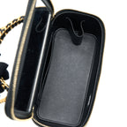 CHANEL LEATHER CHAIN TOP HANDLE LONG VANITY LAMBSKIN BLACK GHW