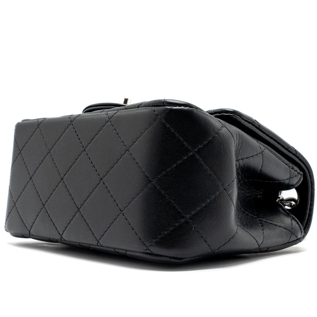 CHANEL MINI SQUARE FLAP BAG LAMBSKIN BLACK SHW (MICROCHIP)