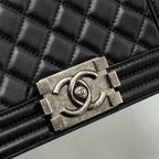 CHANEL SMALL BOY BAG CALFSKIN BLACK RUTHENIUM HARDWARE (MICROCHIP)