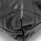 CHANEL SMALL 22 BAG GOLD LETTER SHINY CALFSKIN BLACK GHW (MICROCHIP)