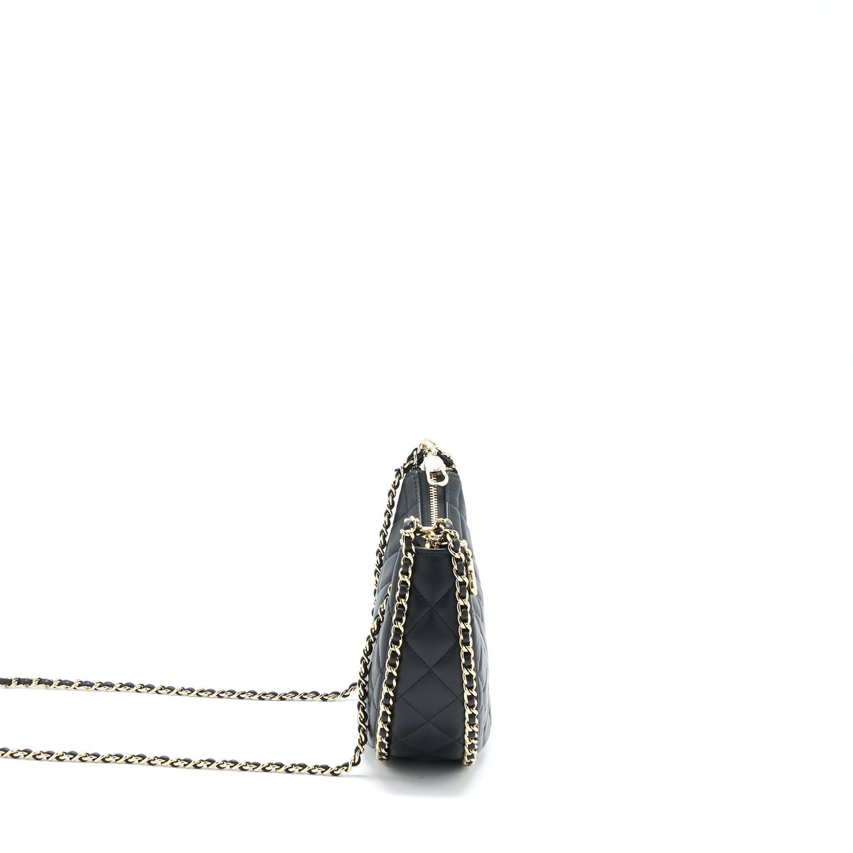 CHANEL SMALL MOON HOBO BAG LAMBSKIN BLACK LGHW (MICROCHIP)