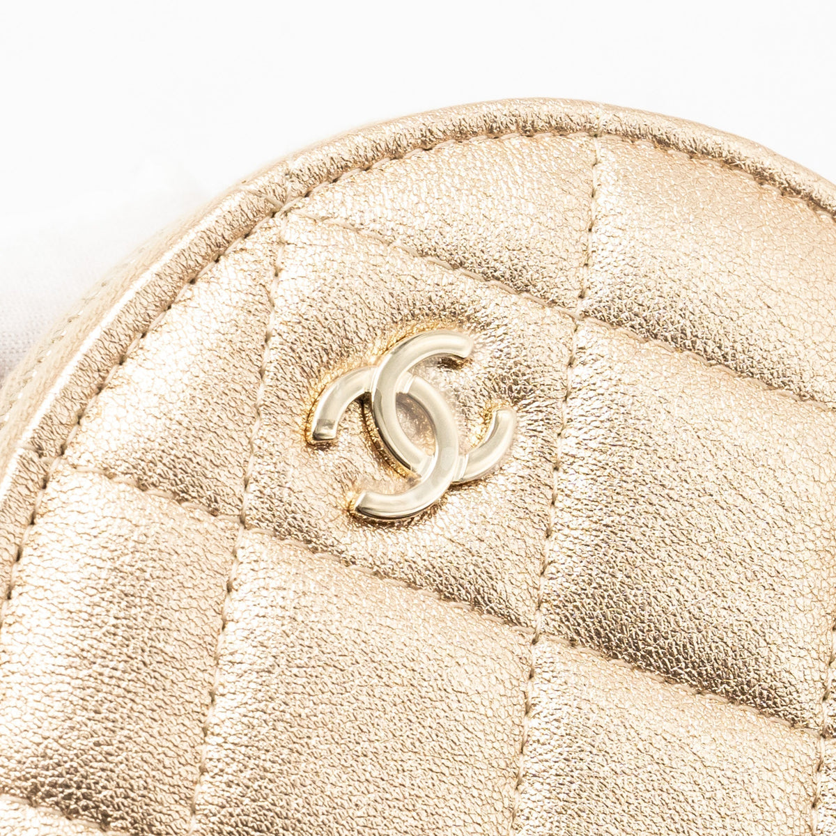 CHANEL ROUND CLIP ON PURSE DUO BAG CHARM QUILTED LAMBSKIN METALLIC GOLD LGHW (MIRCOCHIP)