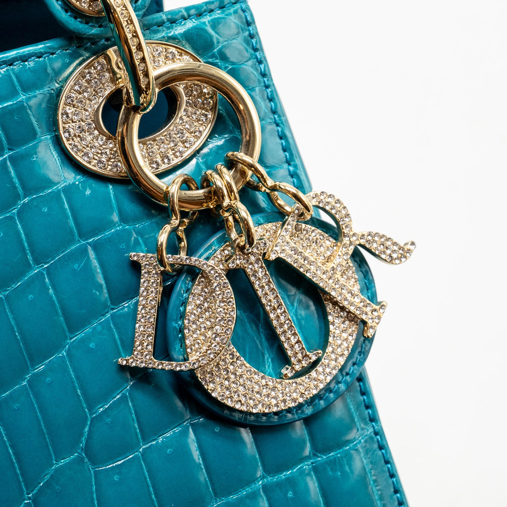 Dior mini lady dior shiny crocodile niloticus blue with crystal LGHW