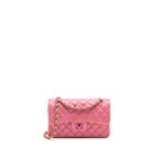 Chanel small classic double flap bag lambskin pink/yellow with iridescent pink hardware