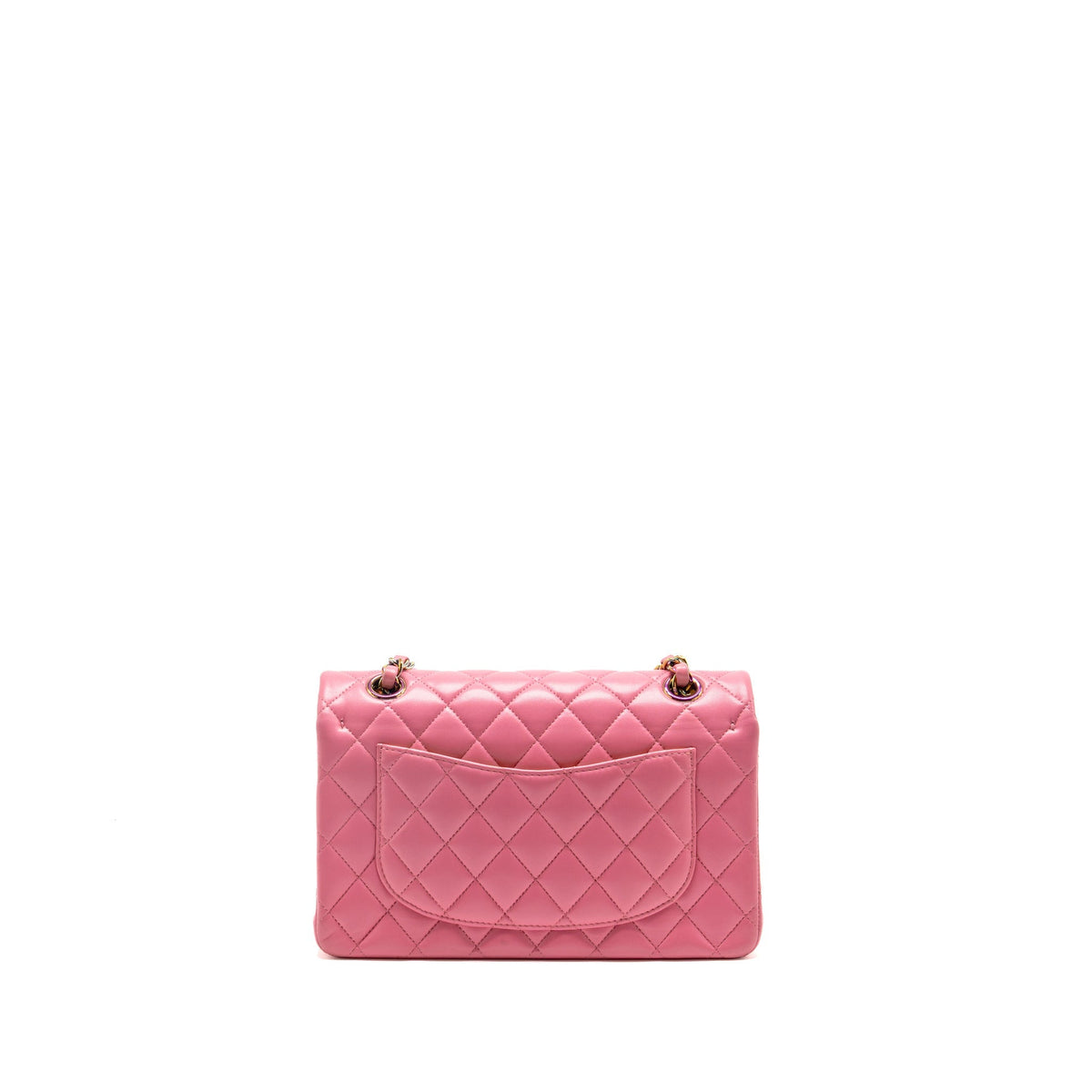 Chanel small classic double flap bag lambskin pink/yellow with iridescent pink hardware