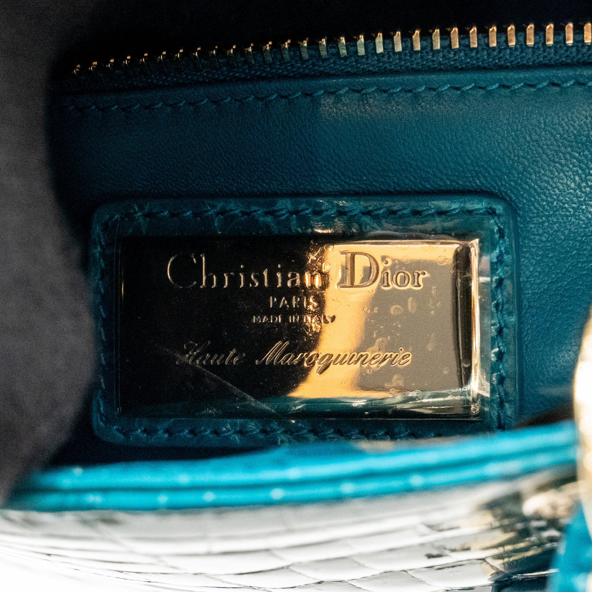 Dior mini lady dior shiny crocodile niloticus blue with crystal LGHW