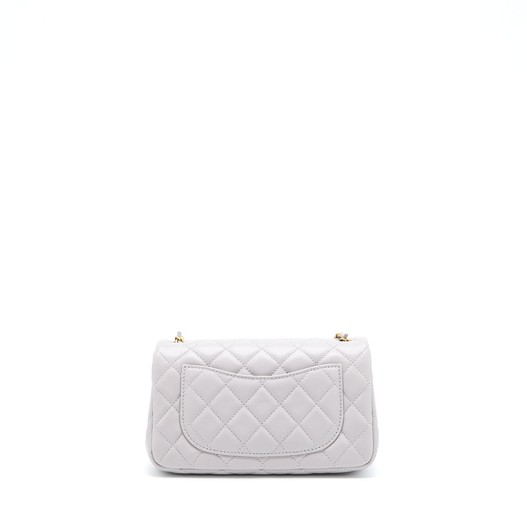 CHANEL PEARL CRUSH MINI RECTANGULAR LAMBSKIN GREY BRUSHED GHW (MICROCHIP)