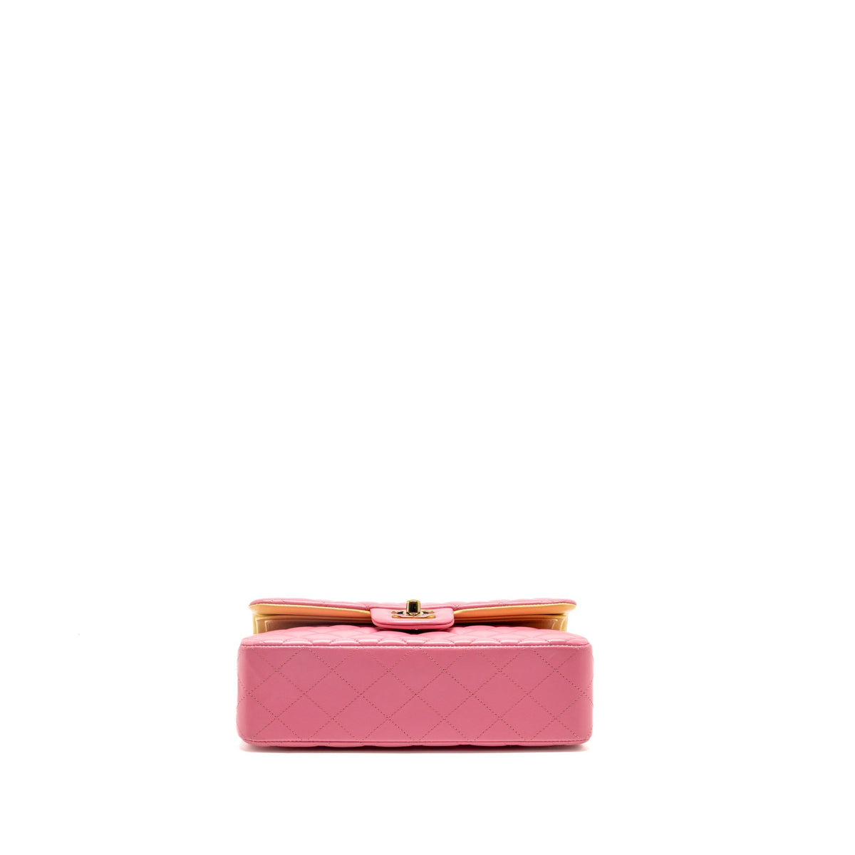 Chanel small classic double flap bag lambskin pink/yellow with iridescent pink hardware