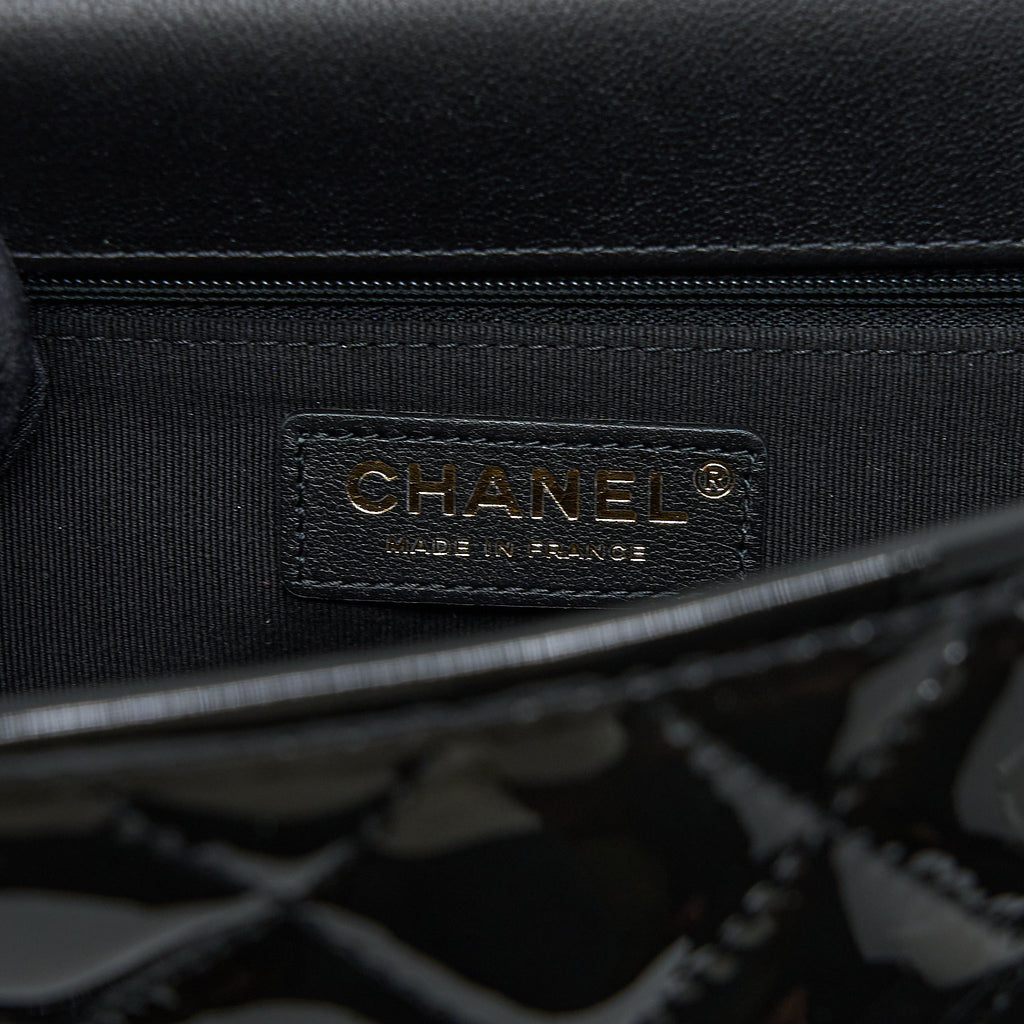 CHANEL 22K LARGE BACKPACK PATENT BLACK BRUSHED GHW (MICROCHIP)