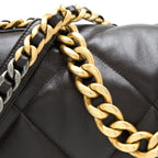 CHANEL 21A MAXI 19 FLAP BAG LAMBSKIN DARK BROWN MULTICOLOUR HARDWARE (MICROCHIP)