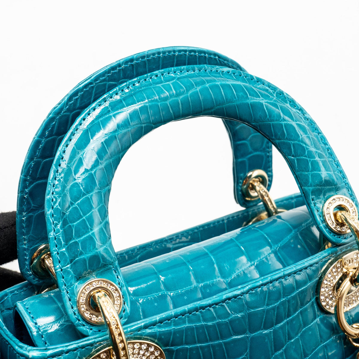 Dior mini lady dior shiny crocodile niloticus blue with crystal LGHW