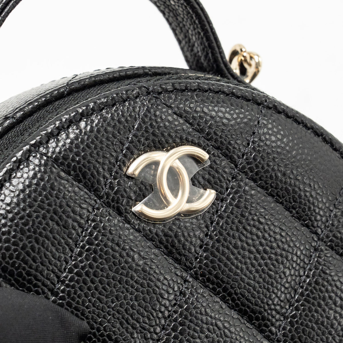 Chanel Top Handle Round Vanity Case Caviar Black LGHW