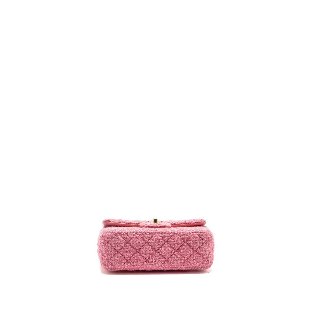 Chanel classic mini rectangular flap bag tweed pink LGHW (microchip)
