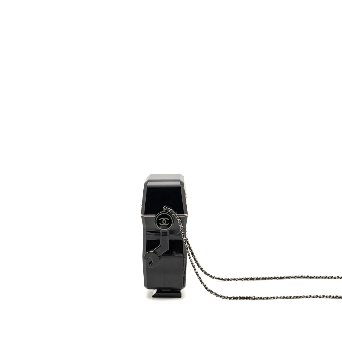 Chanel plexiglass crystal robot Minaudiere evening bag black SHW