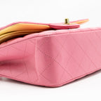 Chanel small classic double flap bag lambskin pink/yellow with iridescent pink hardware