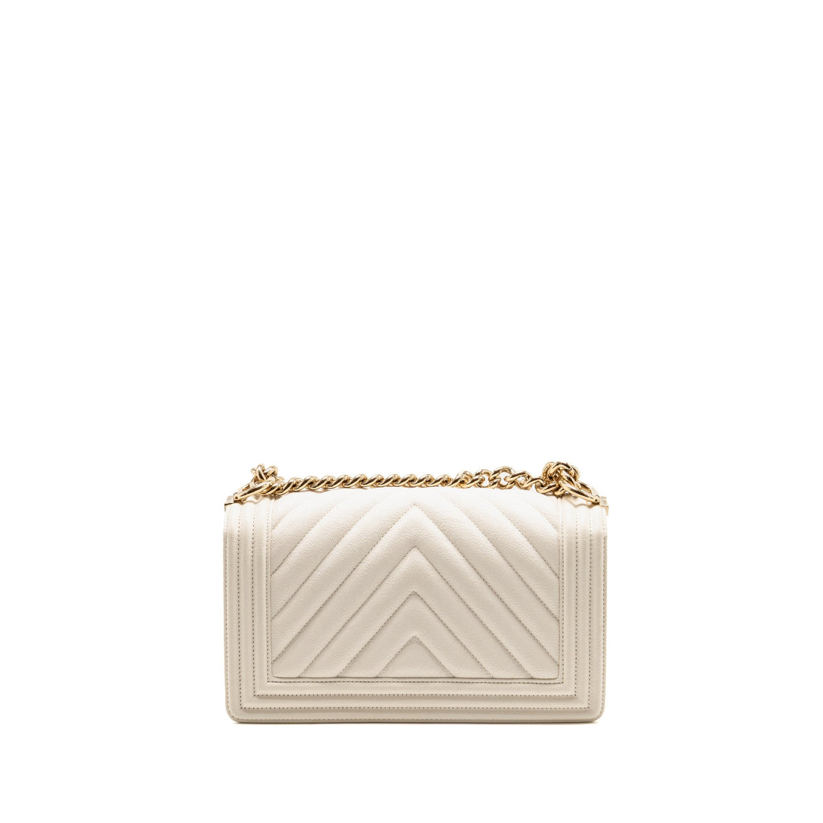 Chanel Medium Boy Bag Chevron Grained Calfskin White LGHW
