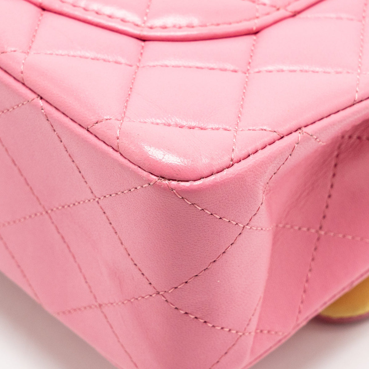 Chanel small classic double flap bag lambskin pink/yellow with iridescent pink hardware