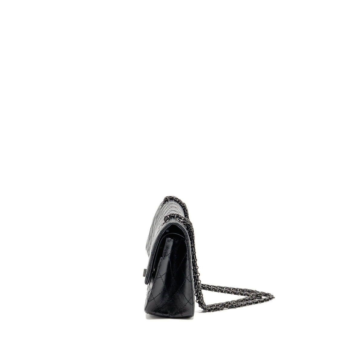 CHANEL SMALL 2.55 REISSUE DOUBLE FLAP BAG AGED CALFSKIN SO BLACK