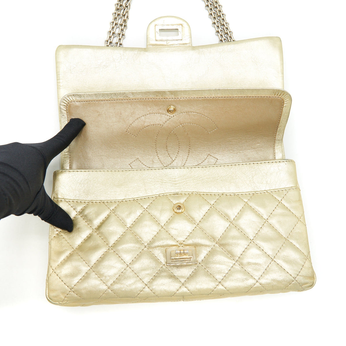 CHANEL 2.55 REISSUE 226 DOUBLE FLAP BAG GOLD GHW