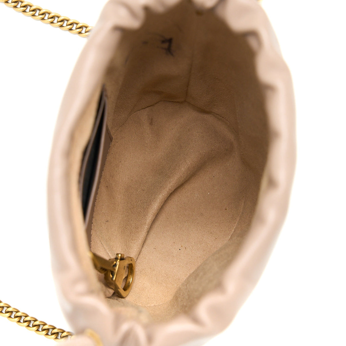 GUCCI GG MARMONT MINI BUCKET DARK BEIGE GHW