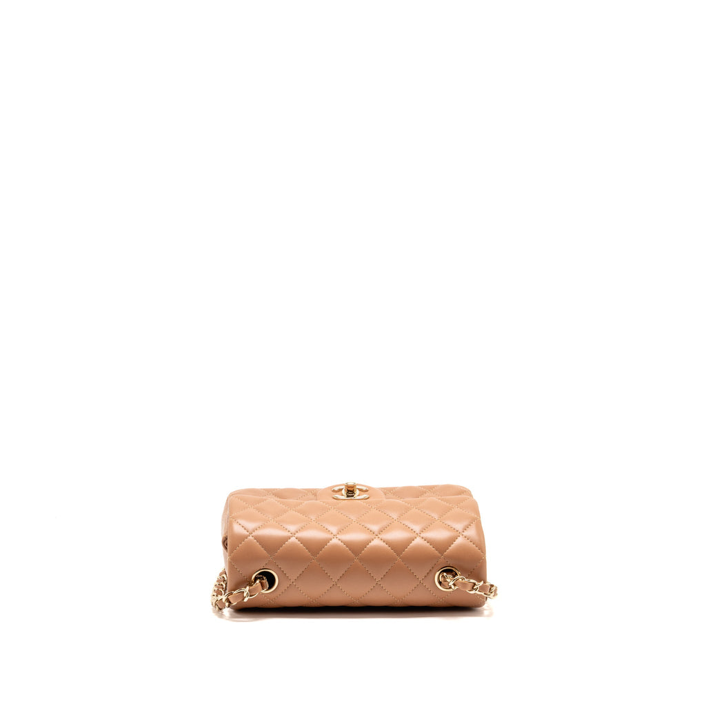 Chanel classic mini rectangular flap bag lambskin dark beige LGHW