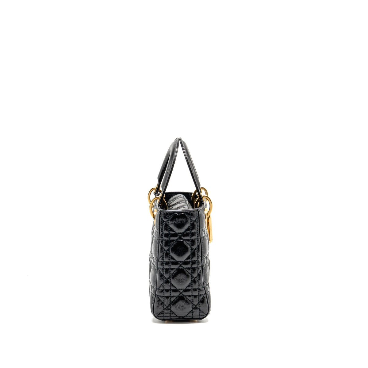 Dior small lady dior crinkled patent calfskin black ruthenium gold hardware