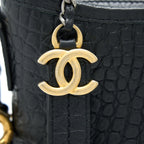 CHANEL LARGE GABRIELLE HOBO BAG CROC EMBOSSED CALFSKIN WITH LOGO STRAP BLACK MULTICOLOURED HARDWARE