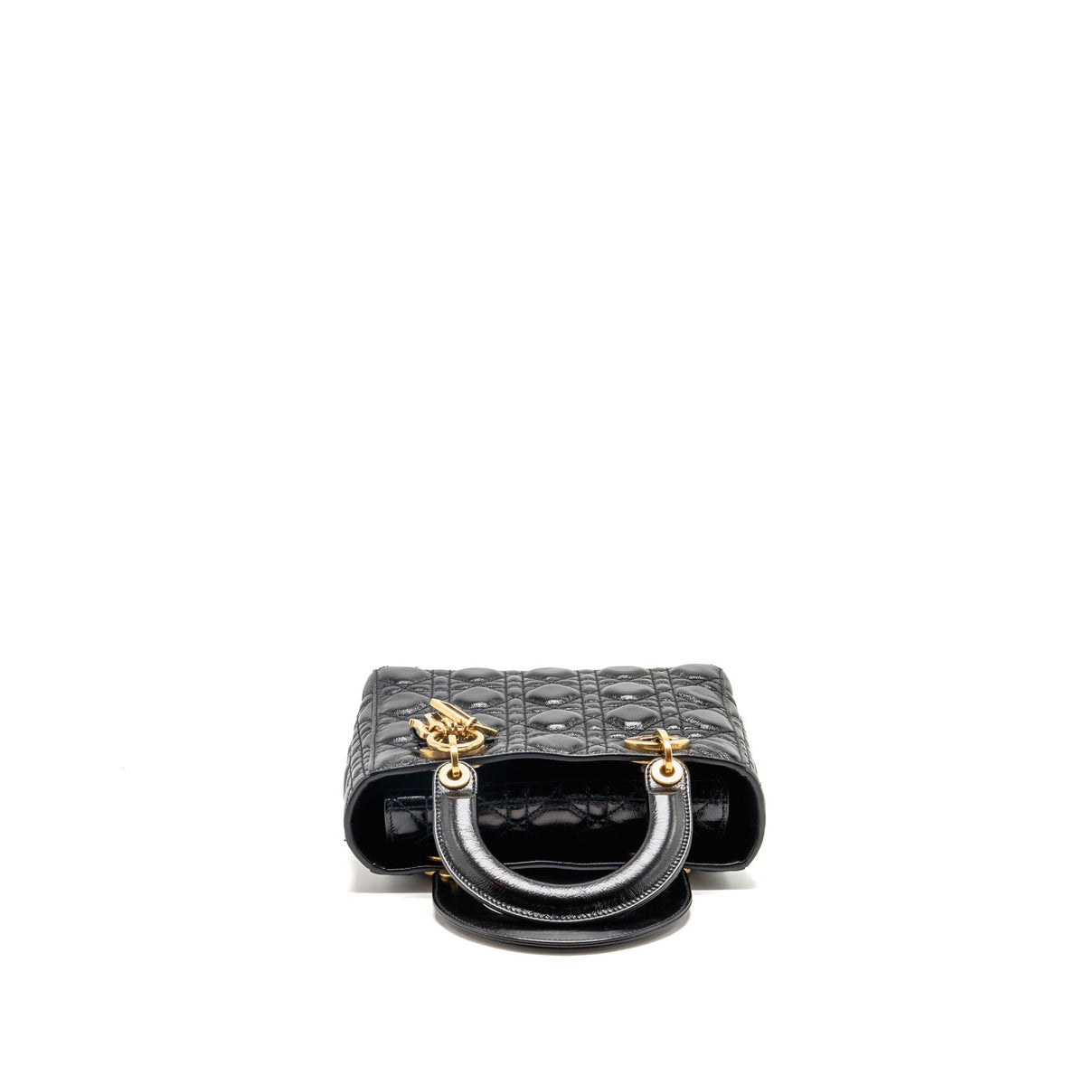 Dior small lady dior crinkled patent calfskin black ruthenium gold hardware