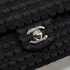 CHANEL MEDIUM CLASSIC DOUBLE FLAP BAG TWEED BLACK SHW