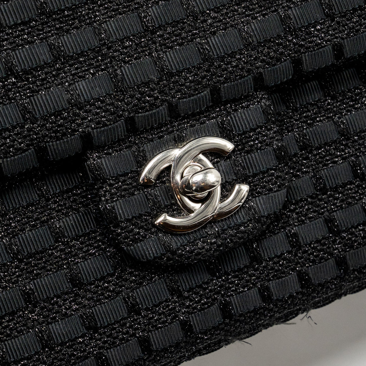 CHANEL MEDIUM CLASSIC DOUBLE FLAP BAG TWEED BLACK SHW